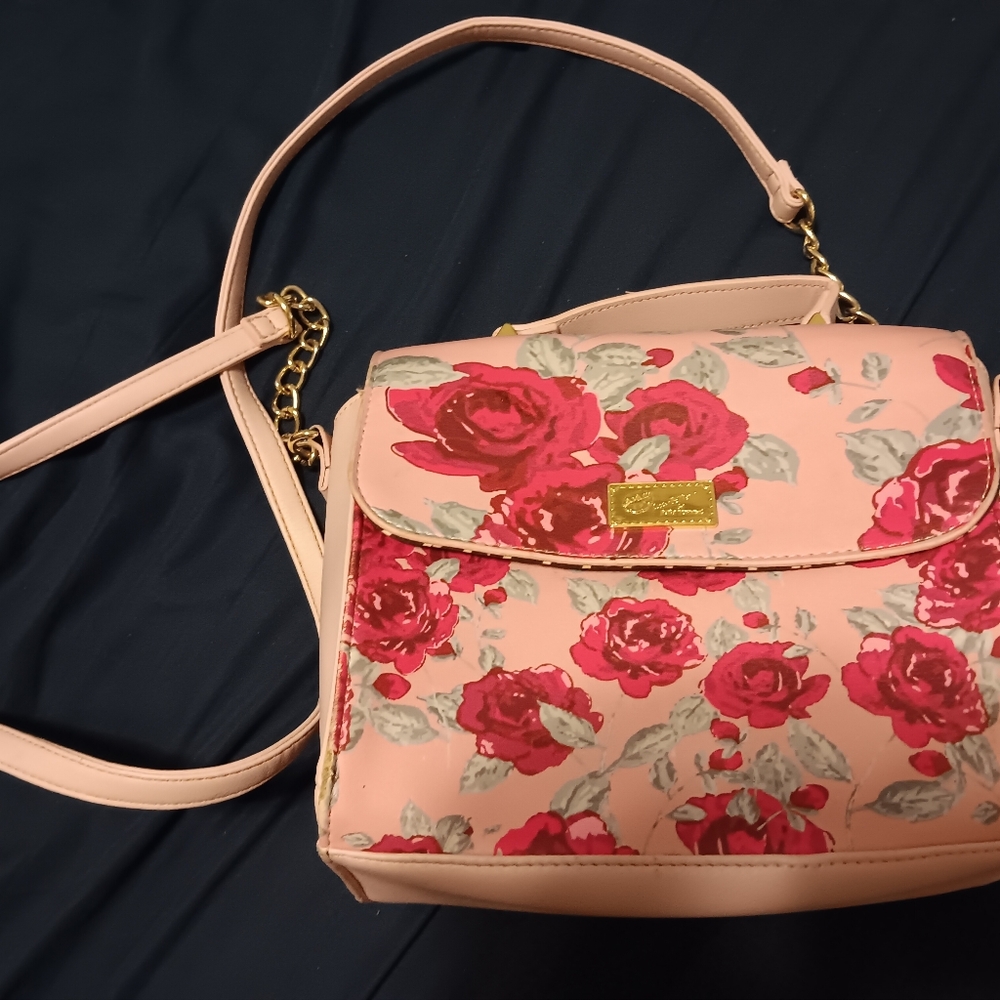 Luv Betsey Johnson Rose Pattern Floral Shoulder Crossbody Bag Red Pink